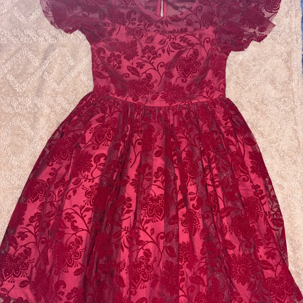 Elegant Red Floral Kids Dress